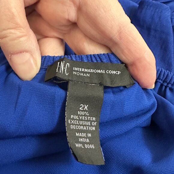 INC Womens Blue Ruffled Bell Sleeve Top Size 2X Peasant Blouse Hippie Boho - Picture 3 of 9